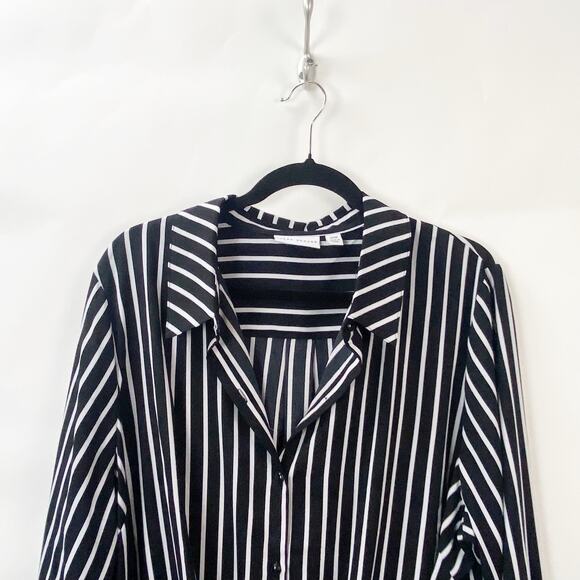 QVC Susan Graver 20W Womens Black/White Striped Collared Button-Up Shirt - Picture 2 of 8